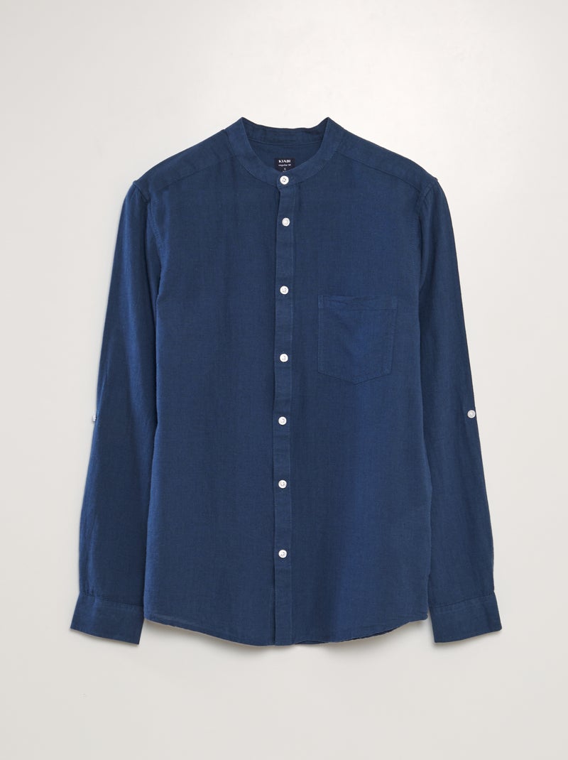 Camisa com gola mao AZUL - Kiabi