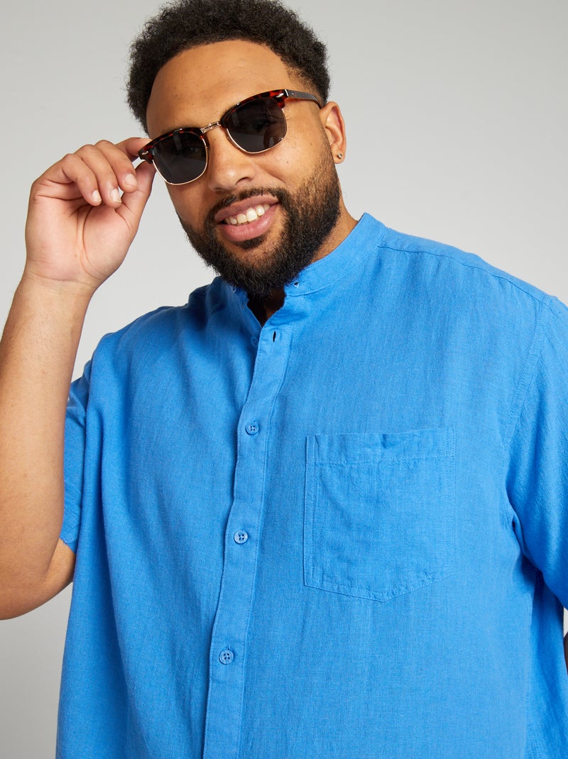 Camisa com gola mao AZUL - Kiabi