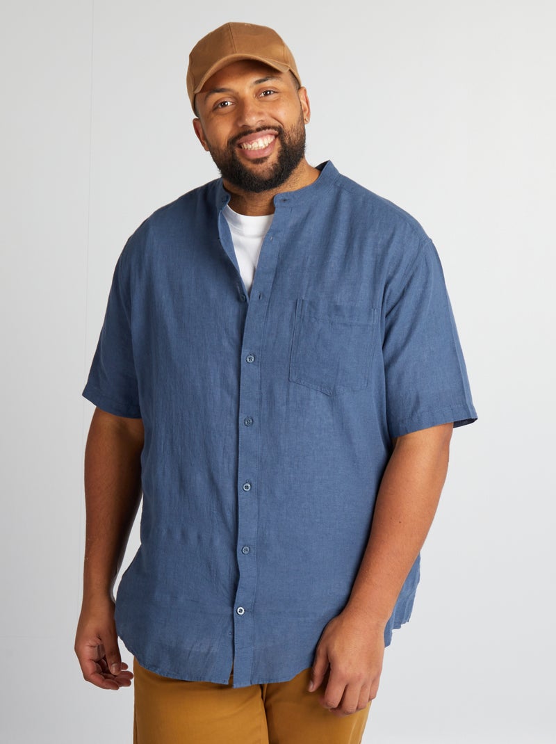 Camisa com gola mao AZUL - Kiabi