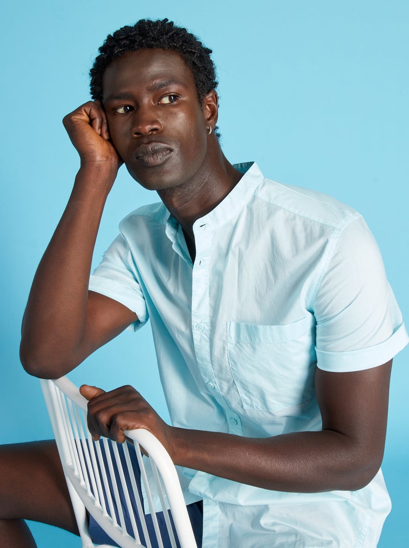 Camisa com gola mao Azul Claro - Kiabi