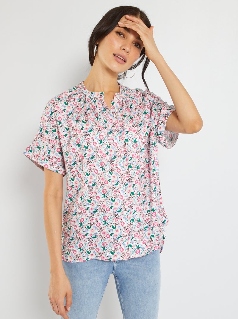 Camisa com gola mao com estampado BRANCO - Kiabi