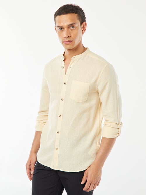 Camisa com gola mao com linho - Kiabi