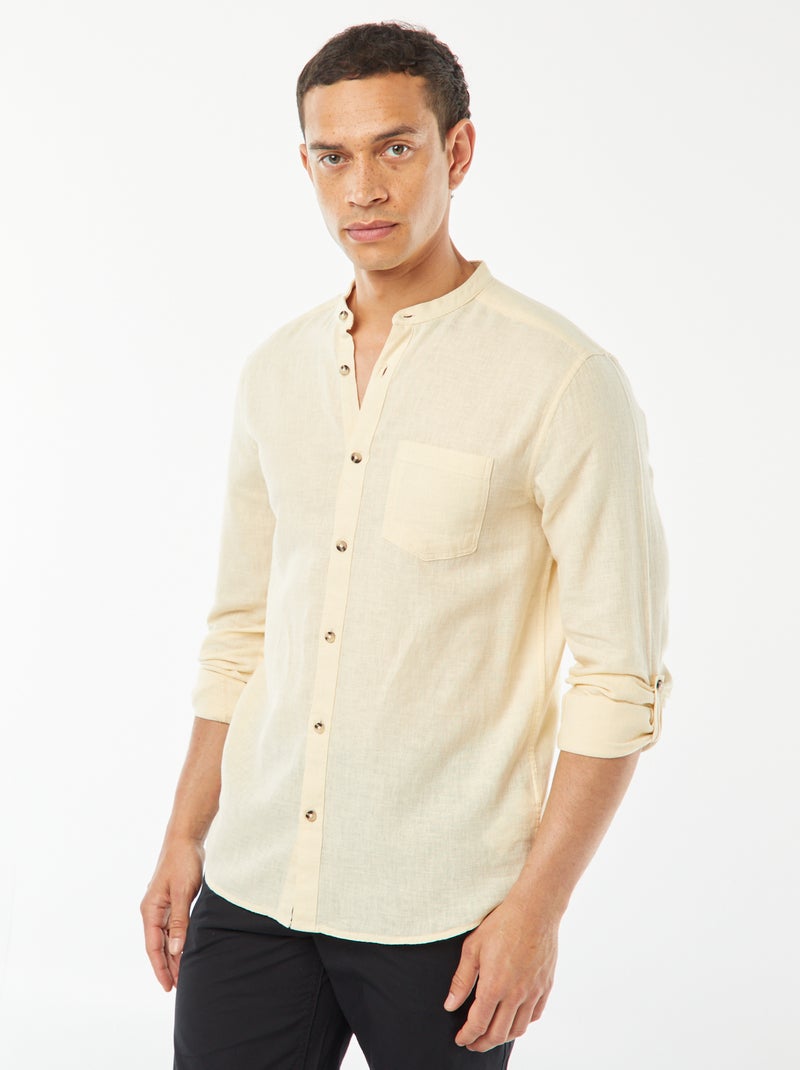 Camisa com gola mao com linho AMARELO - Kiabi