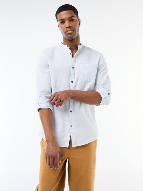 Camisa com gola mao com linho - Kiabi