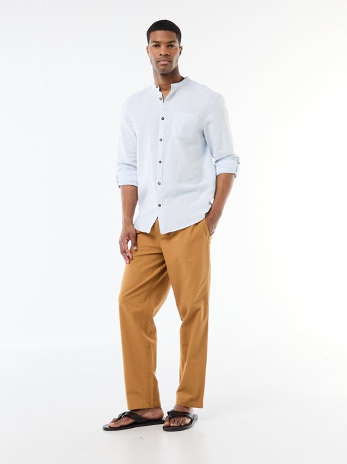 Camisa com gola mao com linho - Kiabi