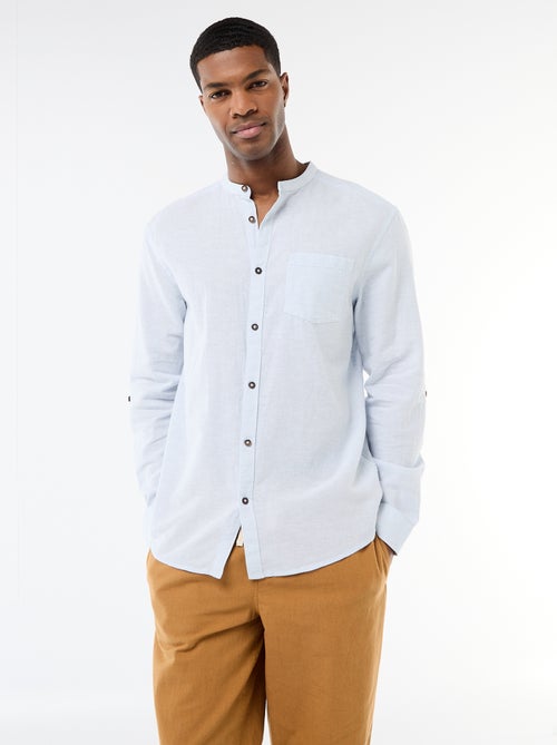 Camisa com gola mao com linho - Kiabi