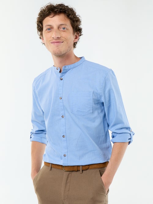 Camisa com gola mao com linho - Kiabi