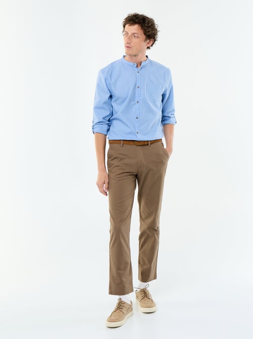 Camisa com gola mao com linho - Kiabi