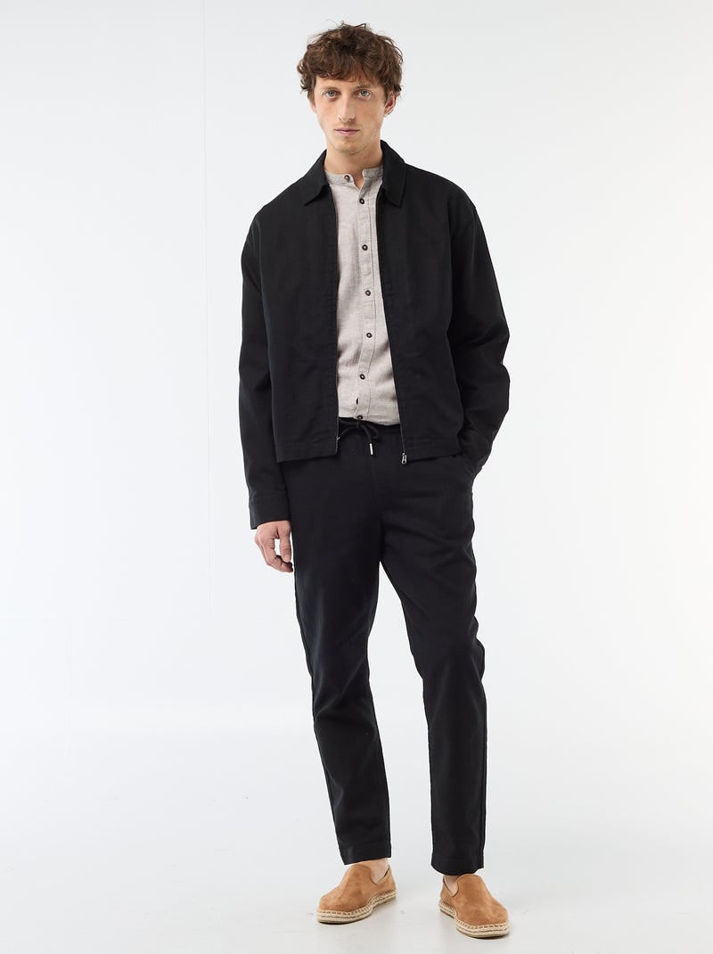 Camisa com gola mao com linho Bege - Kiabi