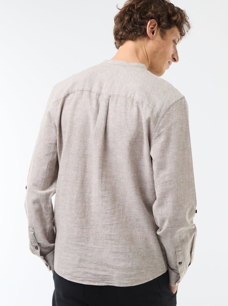 Camisa com gola mao com linho Bege - Kiabi