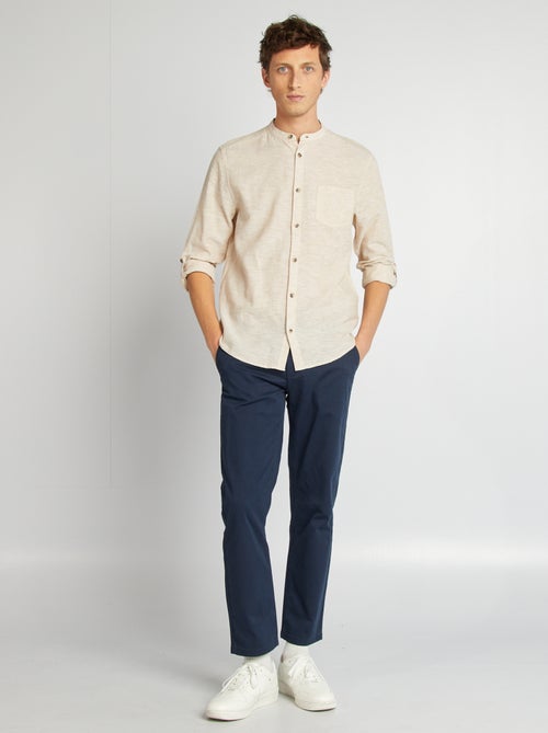 Camisa com gola mao com linho - Kiabi