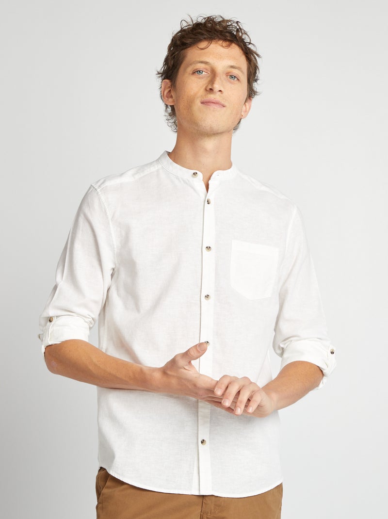 Camisa com gola mao com linho BRANCO - Kiabi