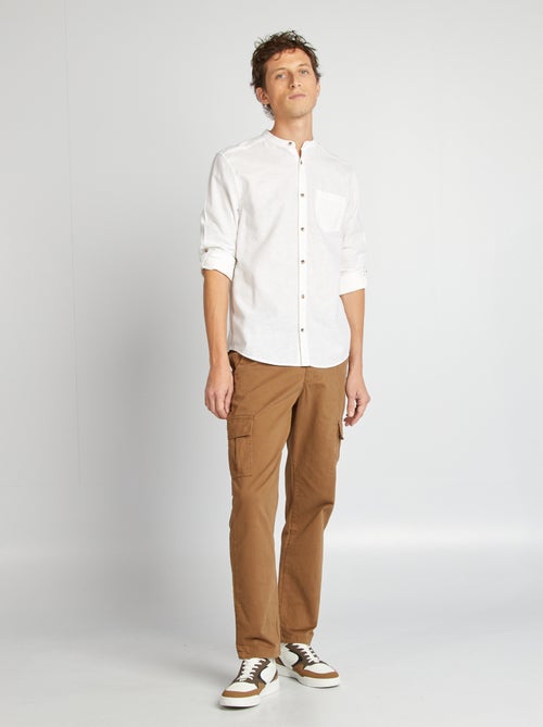 Camisa com gola mao com linho - Kiabi