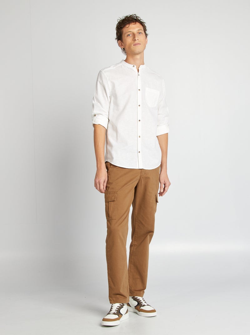 Camisa com gola mao com linho BRANCO - Kiabi