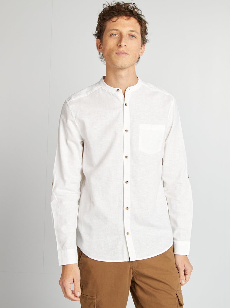 Camisa com gola mao com linho BRANCO - Kiabi