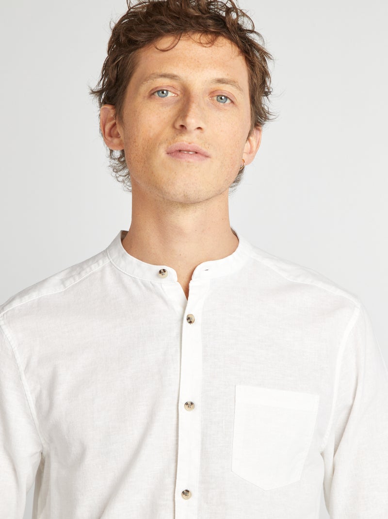 Camisa com gola mao com linho BRANCO - Kiabi