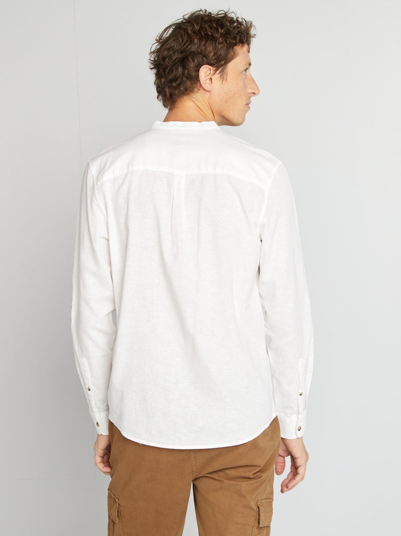 Camisa com gola mao com linho BRANCO - Kiabi