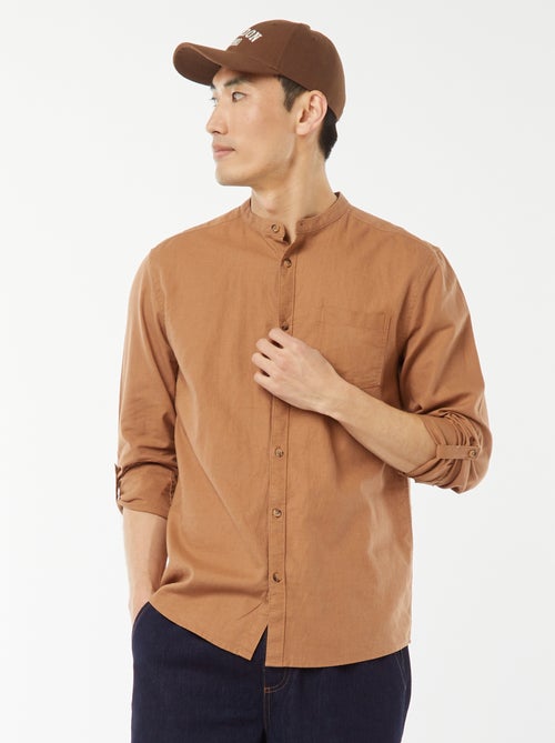 Camisa com gola mao com linho - Kiabi