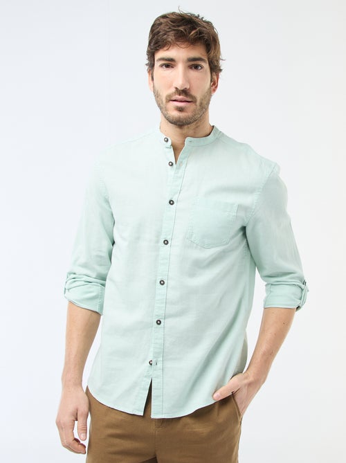 Camisa com gola mao com linho - Kiabi