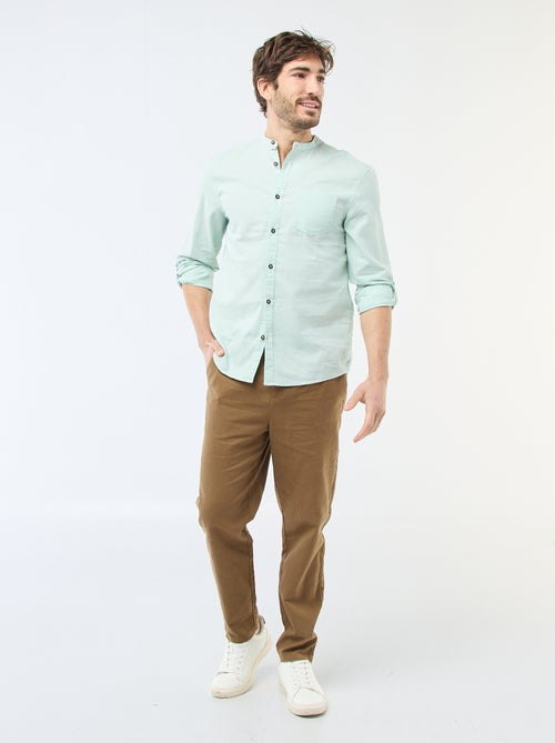 Camisa com gola mao com linho - Kiabi