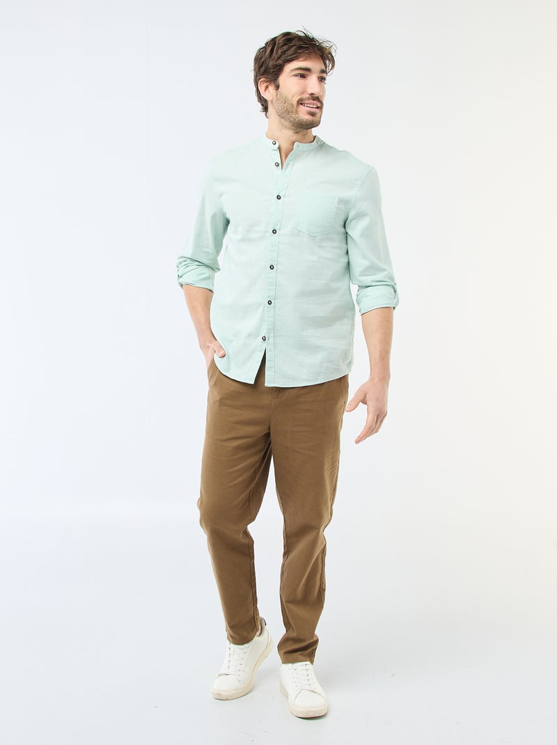 Camisa com gola mao com linho Verde - Kiabi