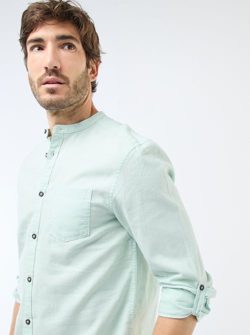 Camisa com gola mao com linho - Kiabi