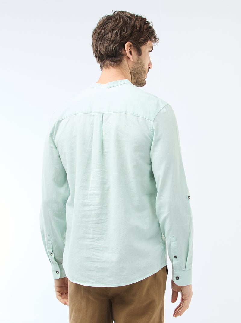 Camisa com gola mao com linho Verde - Kiabi