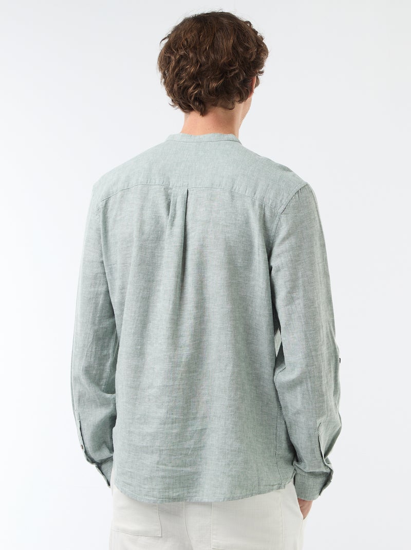 Camisa com gola mao com linho Verde - Kiabi