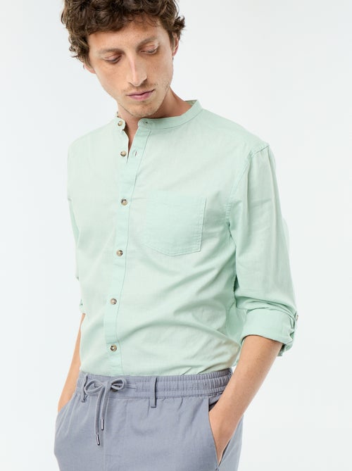 Camisa com gola mao com linho - Kiabi