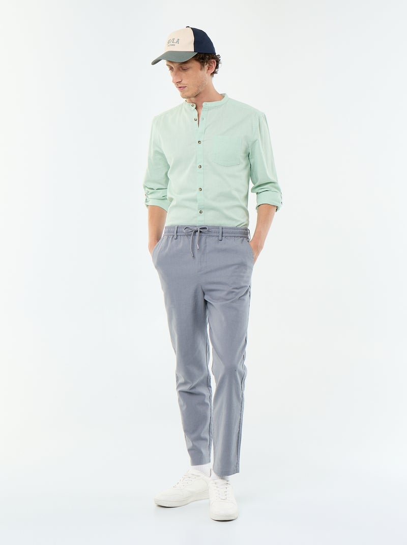 Camisa com gola mao com linho Verde - Kiabi