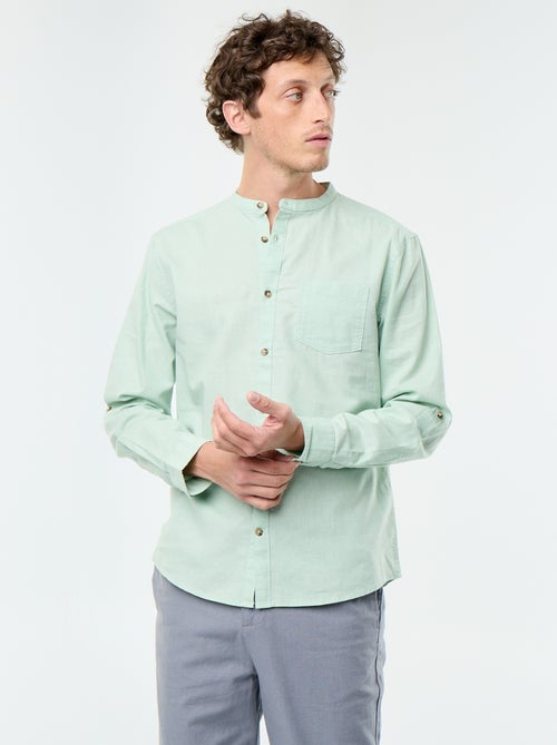 Camisa com gola mao com linho - Kiabi