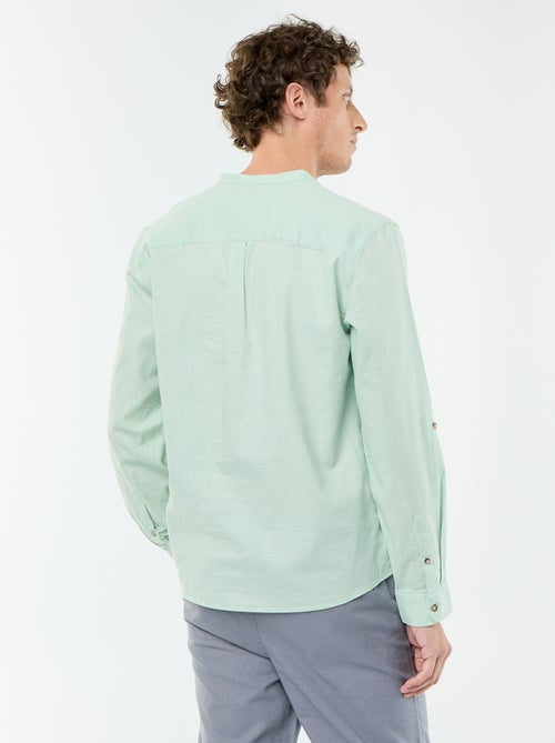 Camisa com gola mao com linho - Kiabi