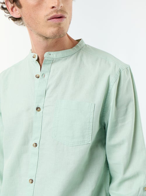 Camisa com gola mao com linho - Kiabi