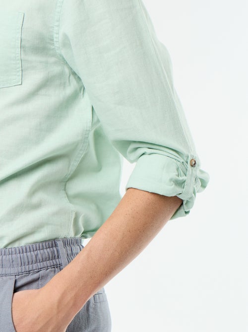 Camisa com gola mao com linho - Kiabi