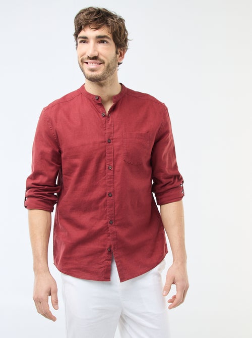 Camisa com gola mao com linho - Kiabi