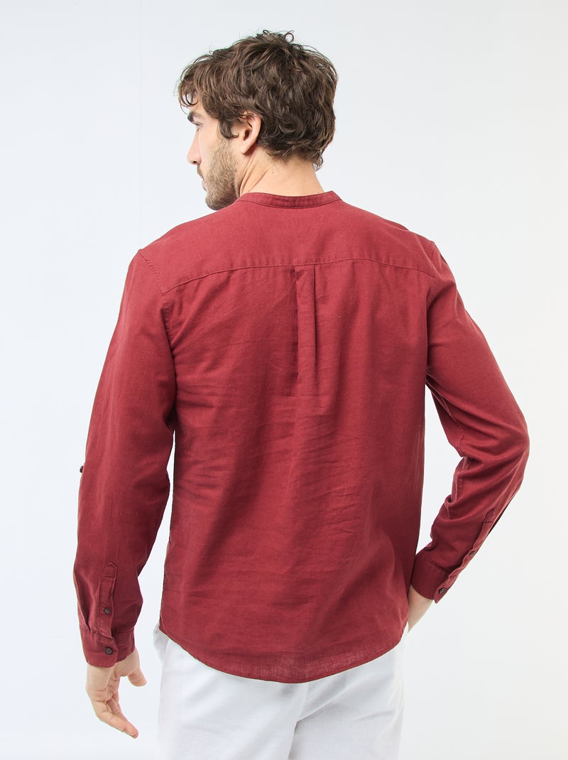 Camisa com gola mao com linho Vermelho - Kiabi