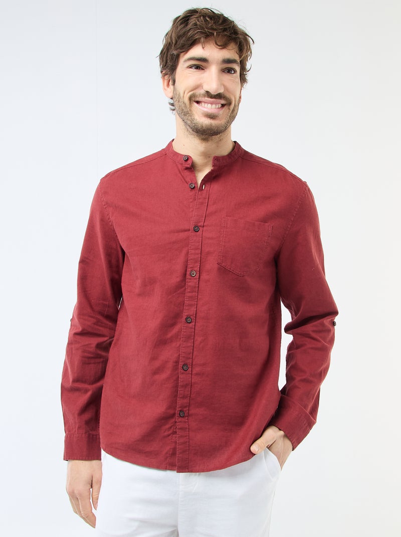 Camisa com gola mao com linho Vermelho - Kiabi