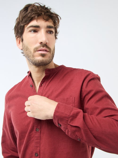 Camisa com gola mao com linho - Kiabi