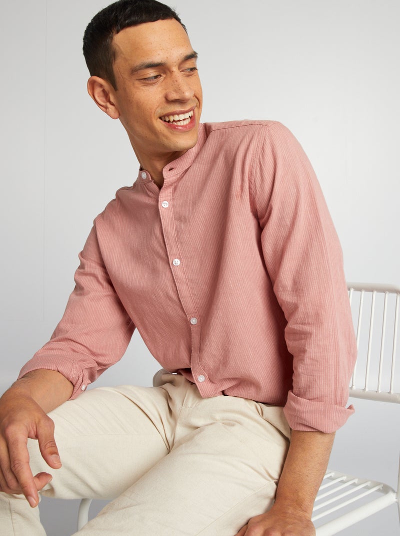 Camisa com gola mao de linho misturado LARANJA - Kiabi