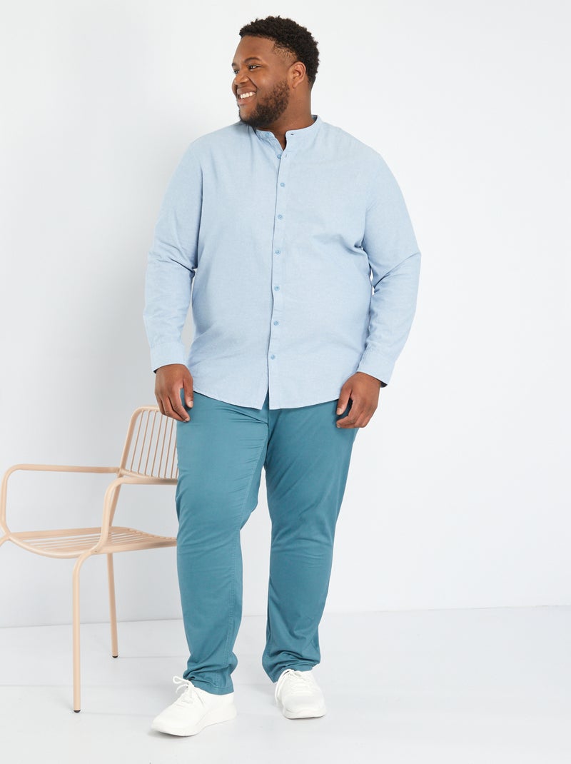 Camisa com gola mao de manga comprida AZUL - Kiabi
