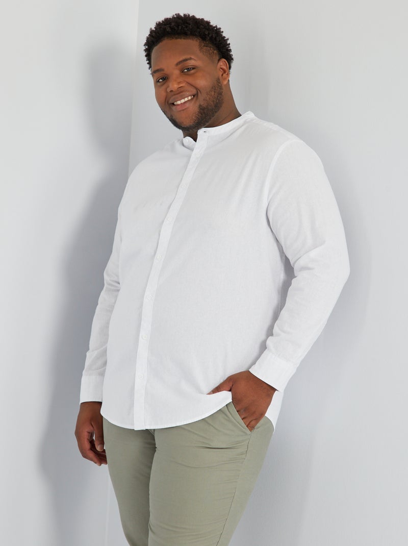 Camisa com gola mao de manga comprida Branco - Kiabi