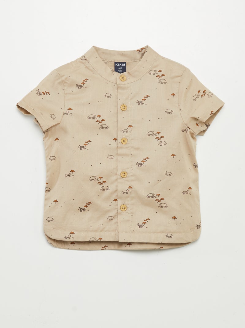 Camisa com gola mao e estampado palmeiras BEGE - Kiabi