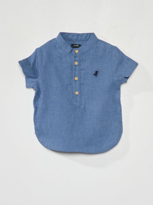 Camisa com gola mao e malha tecida - Kiabi