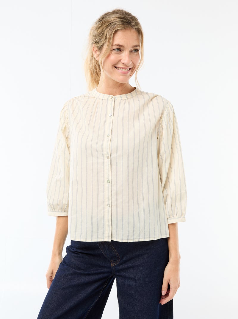 Camisa com gola mao e mangas 3/4 Amarelo - Kiabi