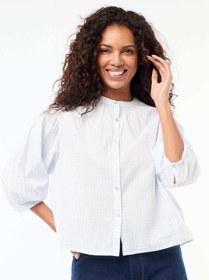 Camisa com gola mao e mangas 3/4 Azul - Kiabi