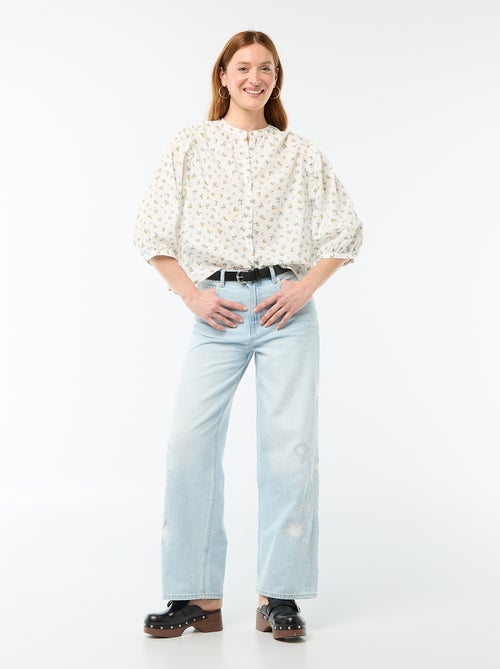 Camisa com gola mao e mangas 3/4 - Kiabi