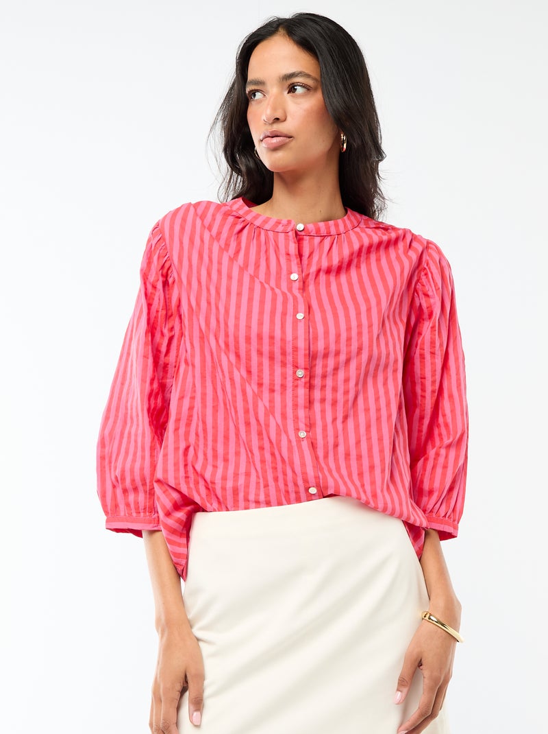 Camisa com gola mao e mangas 3/4 Vermelho - Kiabi