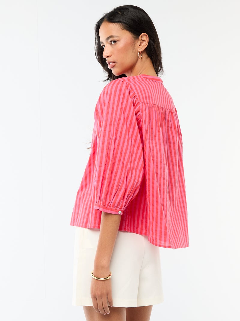 Camisa com gola mao e mangas 3/4 Vermelho - Kiabi