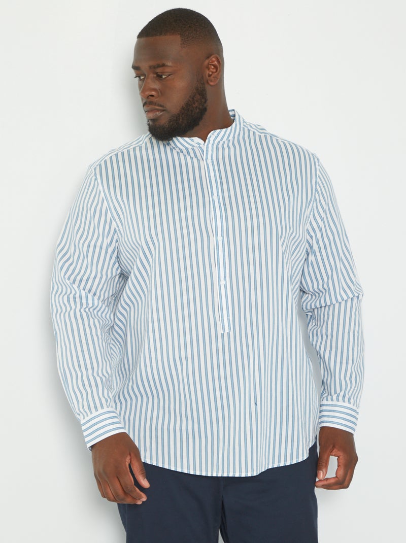Camisa com gola mao em algodão BRANCO - Kiabi