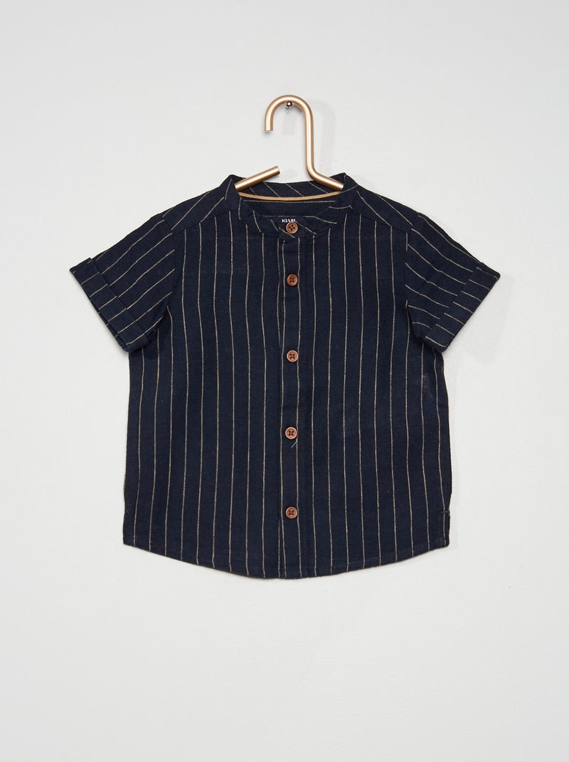 Camisa com gola mao em linho AZUL - Kiabi
